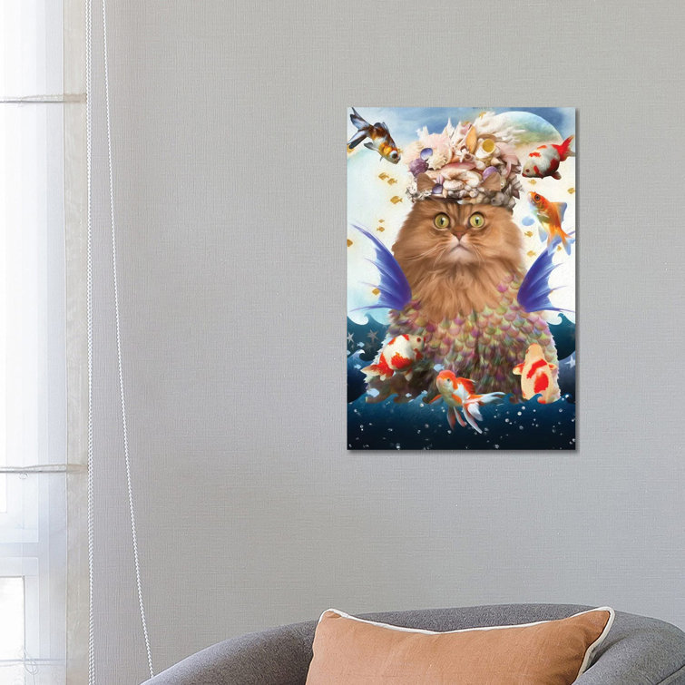 Maturi Persian Cat Mermaid and Goldfish Wrapped Canvas Graphic Art
